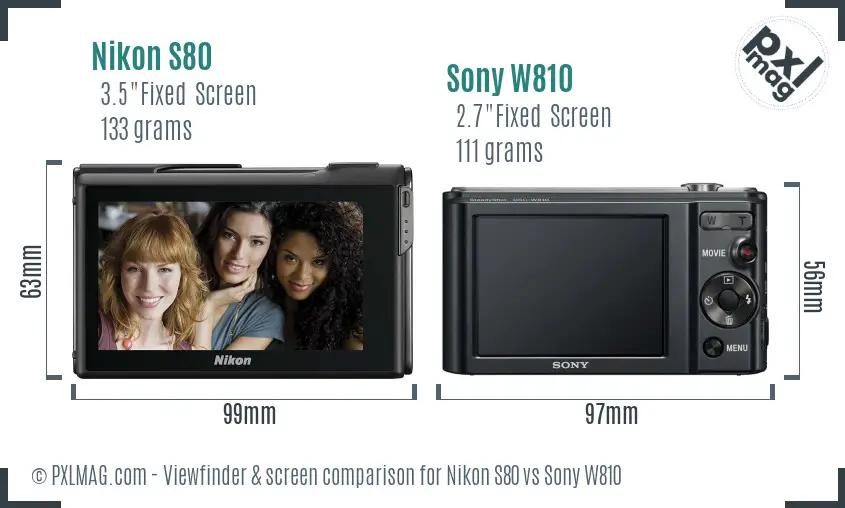 Nikon S80 vs Sony W810 Screen and Viewfinder comparison