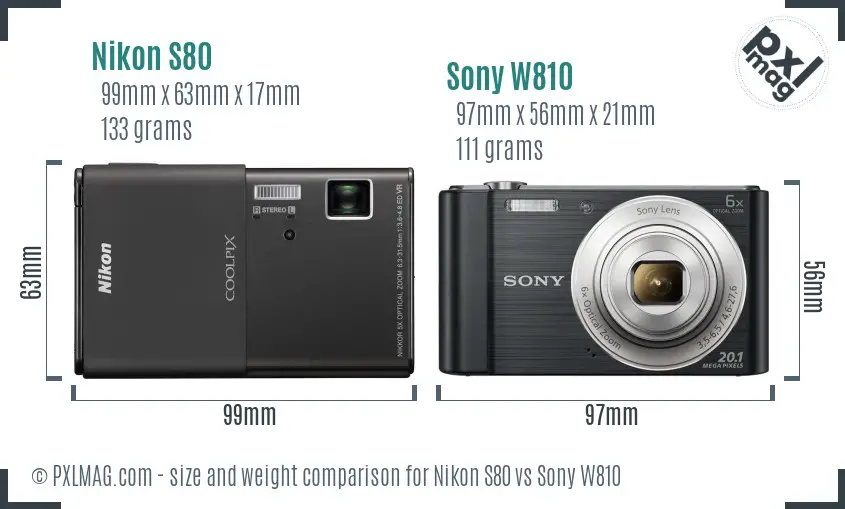 Nikon S80 vs Sony W810 size comparison