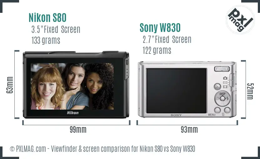 Nikon S80 vs Sony W830 Screen and Viewfinder comparison