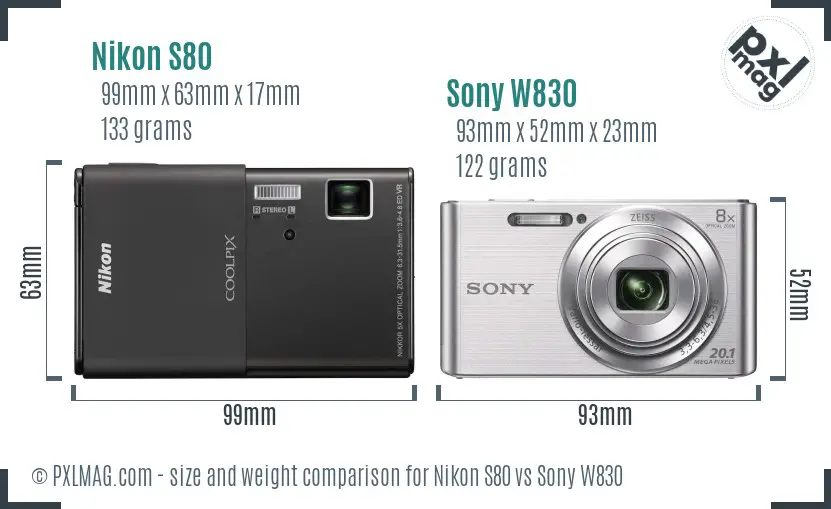 Nikon S80 vs Sony W830 size comparison