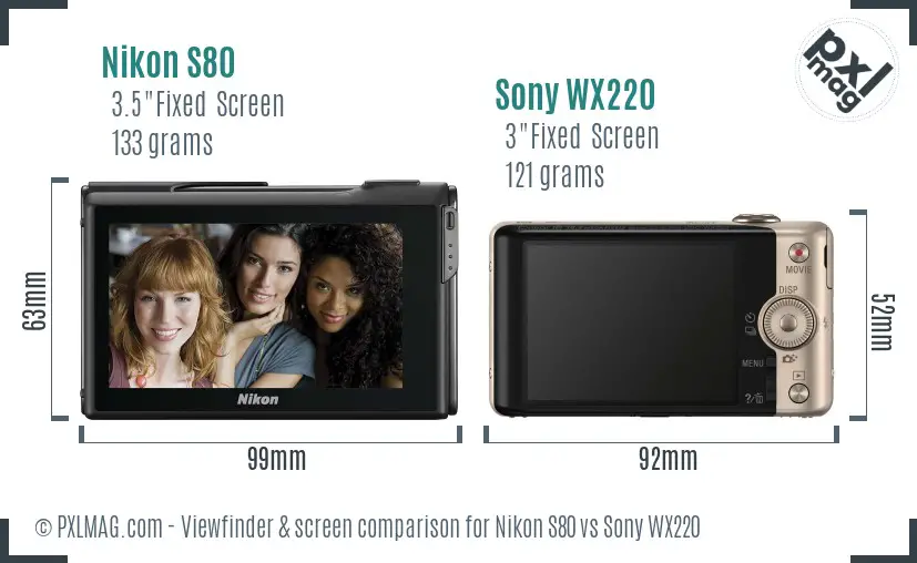 Nikon S80 vs Sony WX220 Screen and Viewfinder comparison