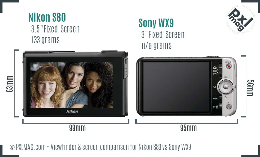 Nikon S80 vs Sony WX9 Screen and Viewfinder comparison Nikon S80 vs Sony WX9 Screen and Viewfinder comparison