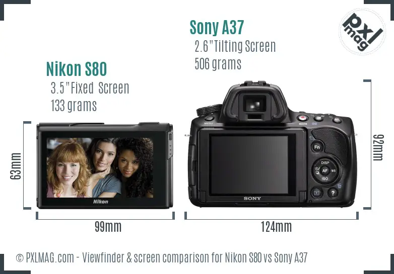 Nikon S80 vs Sony A37 Screen and Viewfinder comparison