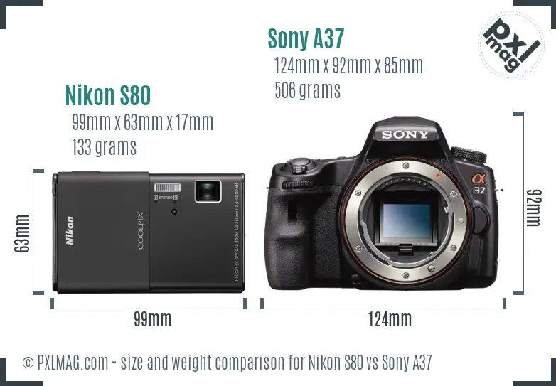 Nikon S80 vs Sony A37 size comparison