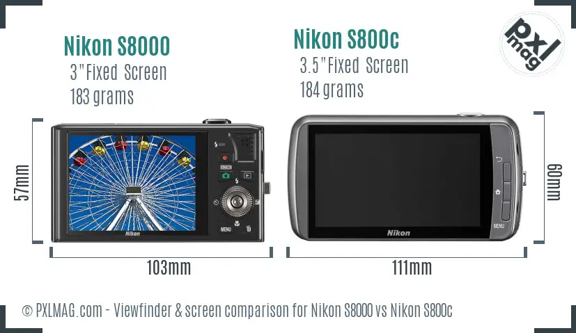 Nikon S8000 vs Nikon S800c Screen and Viewfinder comparison