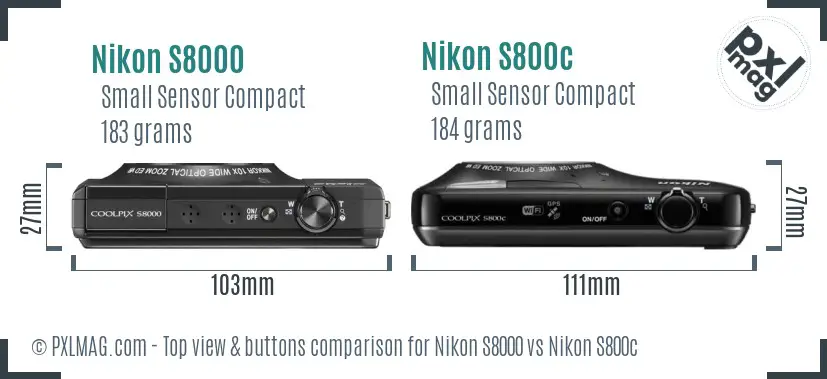 Nikon S8000 vs Nikon S800c top view buttons comparison