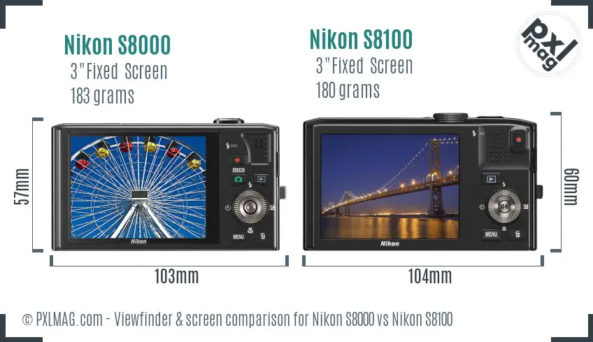 Nikon S8000 vs Nikon S8100 Screen and Viewfinder comparison