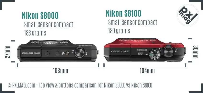 Nikon S8000 vs Nikon S8100 top view buttons comparison