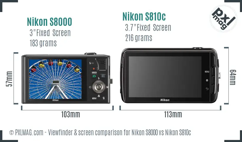 Nikon S8000 vs Nikon S810c Screen and Viewfinder comparison