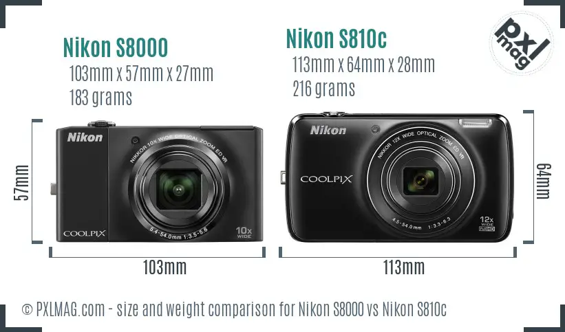 Nikon S8000 vs Nikon S810c size comparison