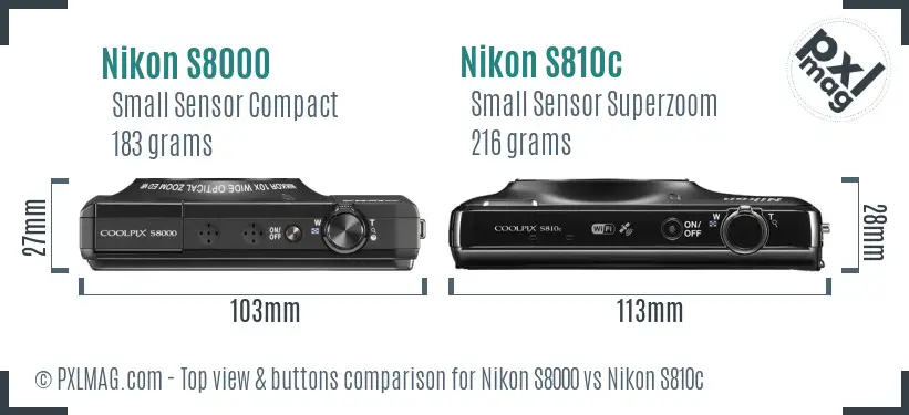 Nikon S8000 vs Nikon S810c top view buttons comparison