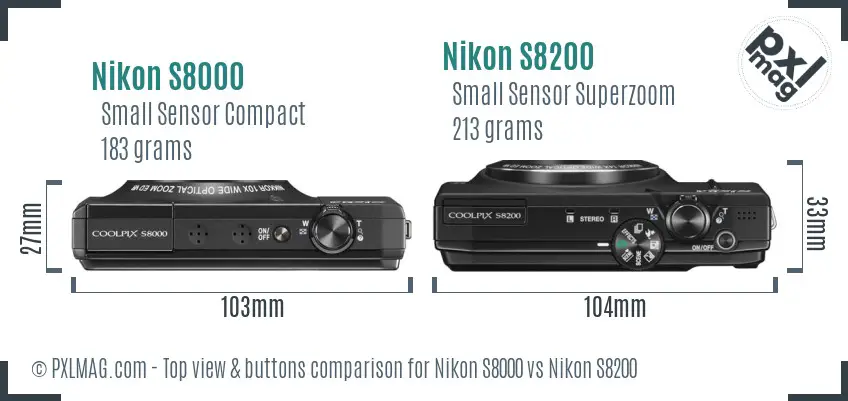 Nikon S8000 vs Nikon S8200 top view buttons comparison