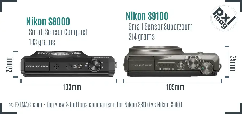 Nikon S8000 vs Nikon S9100 top view buttons comparison