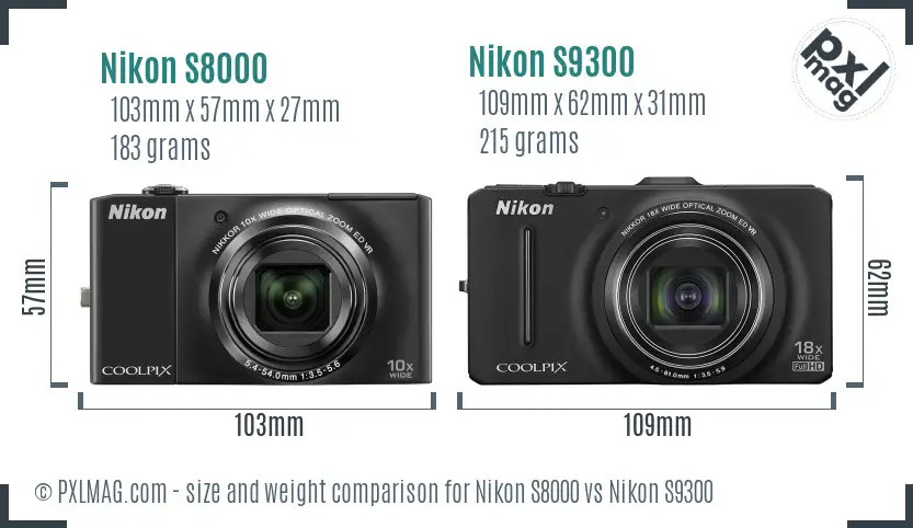 Nikon S8000 vs Nikon S9300 size comparison
