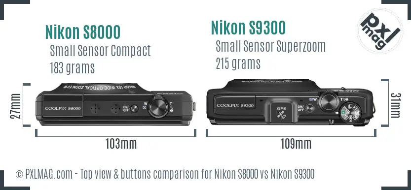 Nikon S8000 vs Nikon S9300 top view buttons comparison