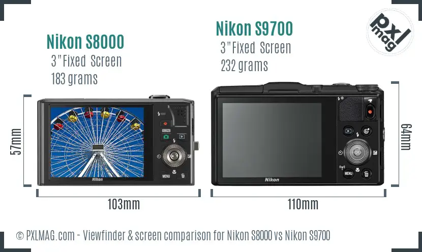 Nikon S8000 vs Nikon S9700 Screen and Viewfinder comparison