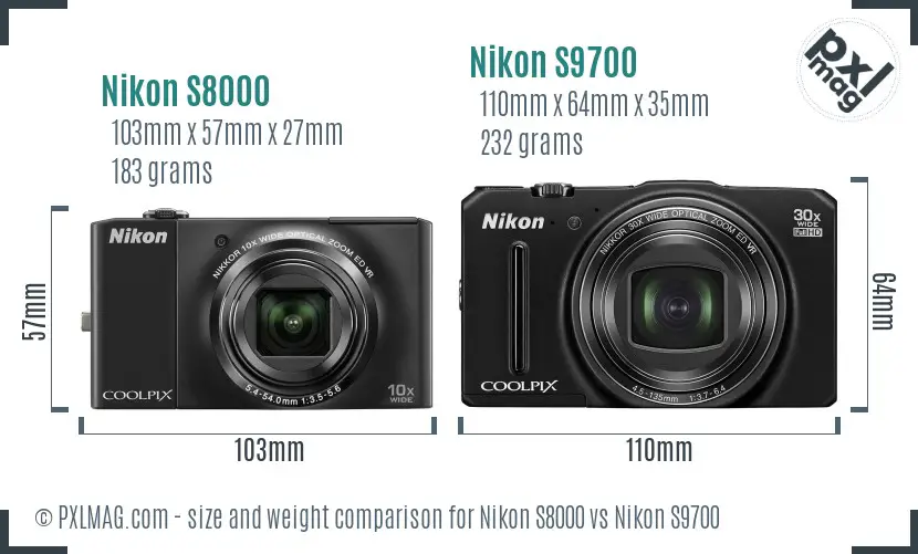 Nikon S8000 vs Nikon S9700 size comparison