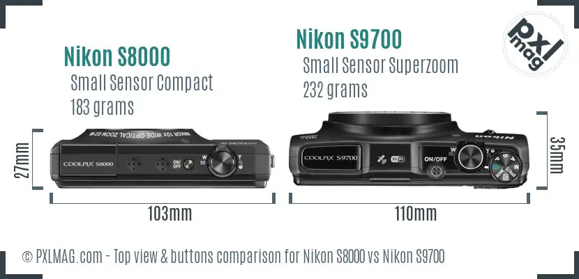 Nikon S8000 vs Nikon S9700 top view buttons comparison