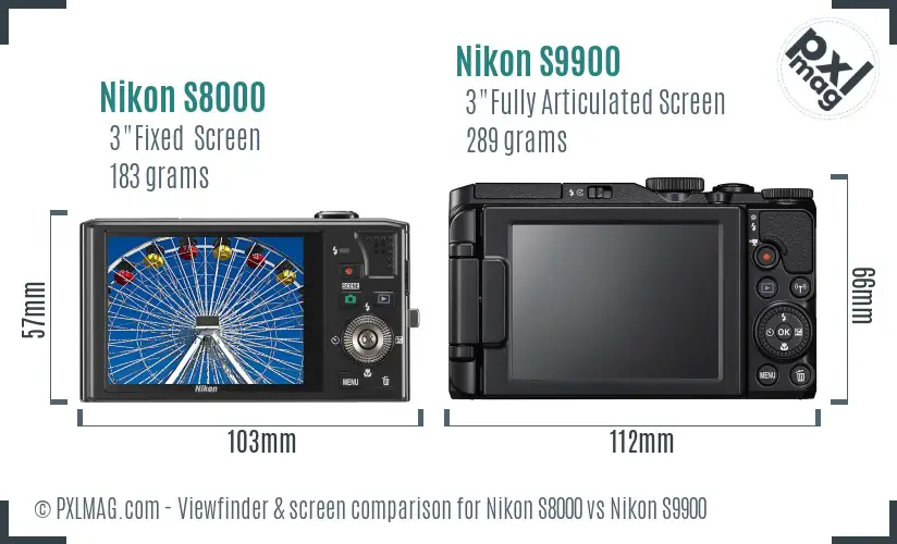 Nikon S8000 vs Nikon S9900 Screen and Viewfinder comparison