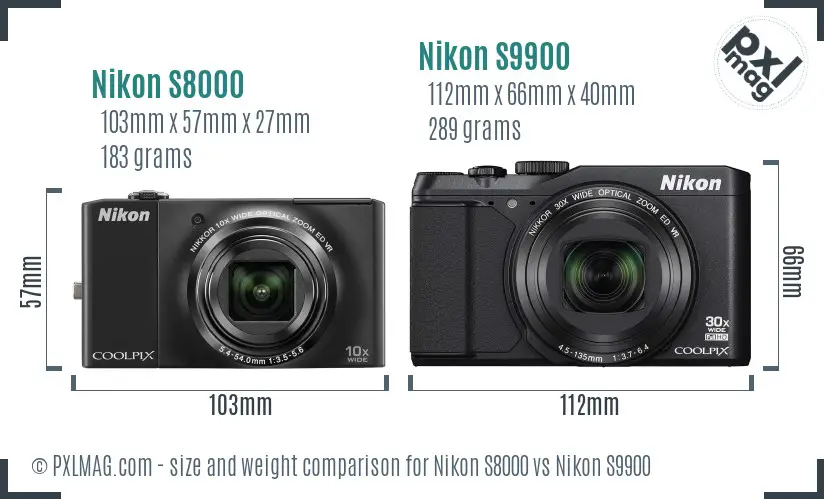 Nikon S8000 vs Nikon S9900 size comparison