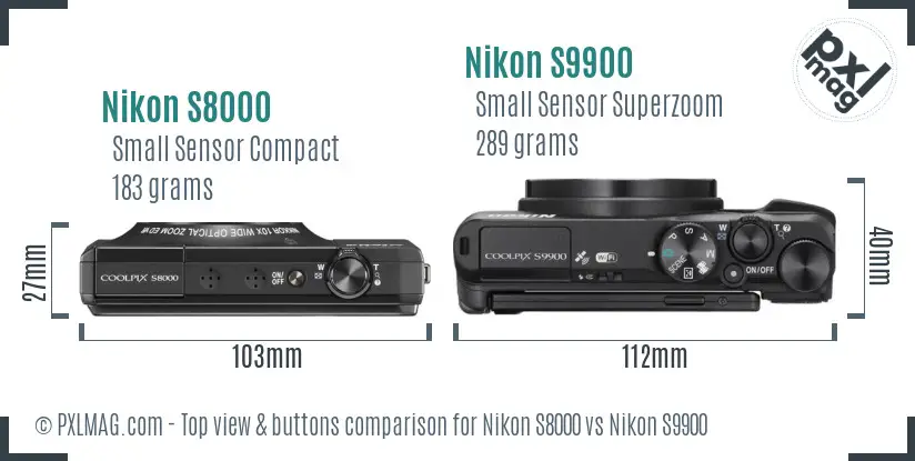 Nikon S8000 vs Nikon S9900 top view buttons comparison
