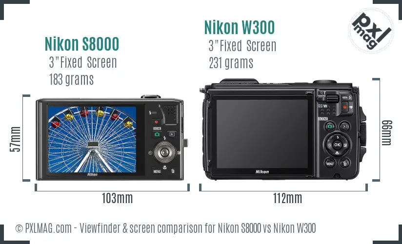Nikon S8000 vs Nikon W300 Screen and Viewfinder comparison