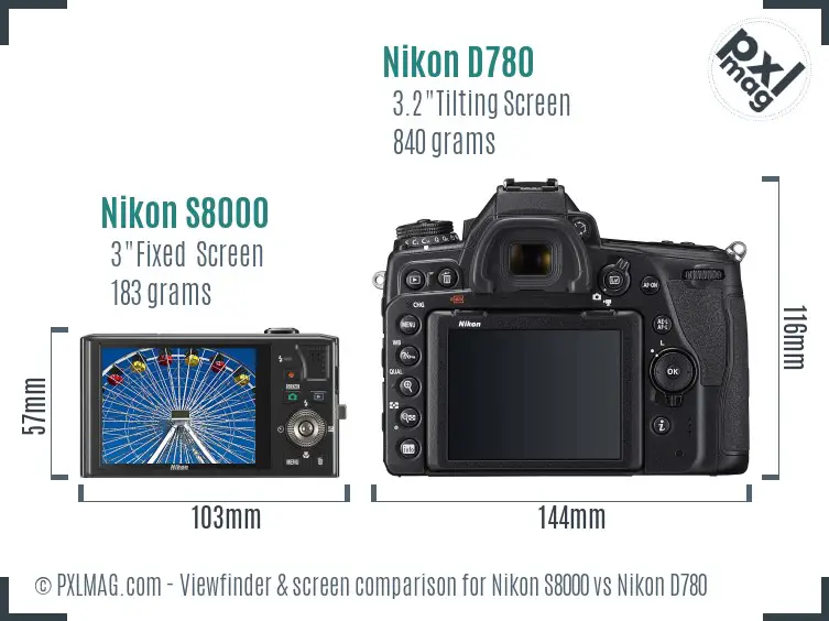 Nikon S8000 vs Nikon D780 Screen and Viewfinder comparison
