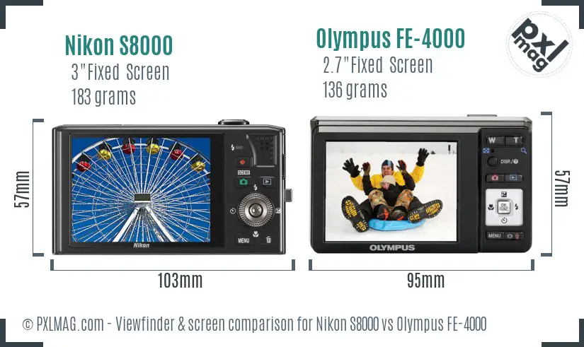 Nikon S8000 vs Olympus FE-4000 Screen and Viewfinder comparison