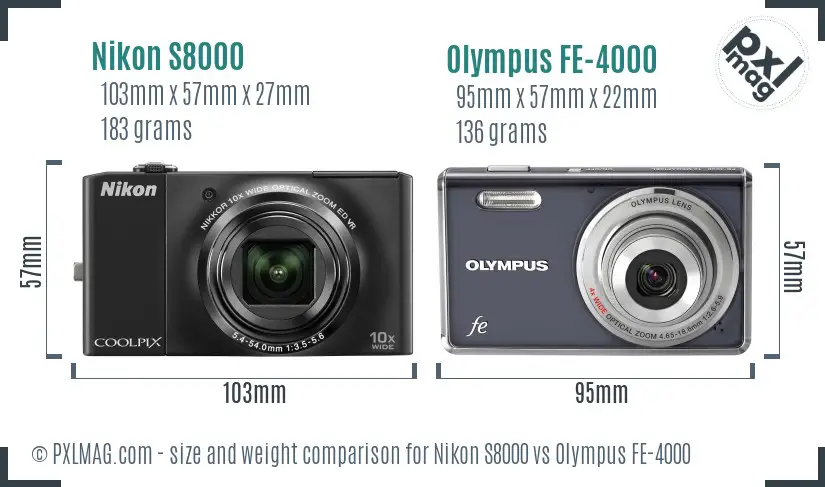 Nikon S8000 vs Olympus FE-4000 size comparison