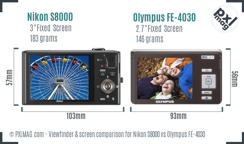 Nikon S8000 vs Olympus FE-4030 Screen and Viewfinder comparison