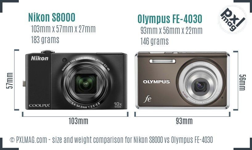 Nikon S8000 vs Olympus FE-4030 size comparison