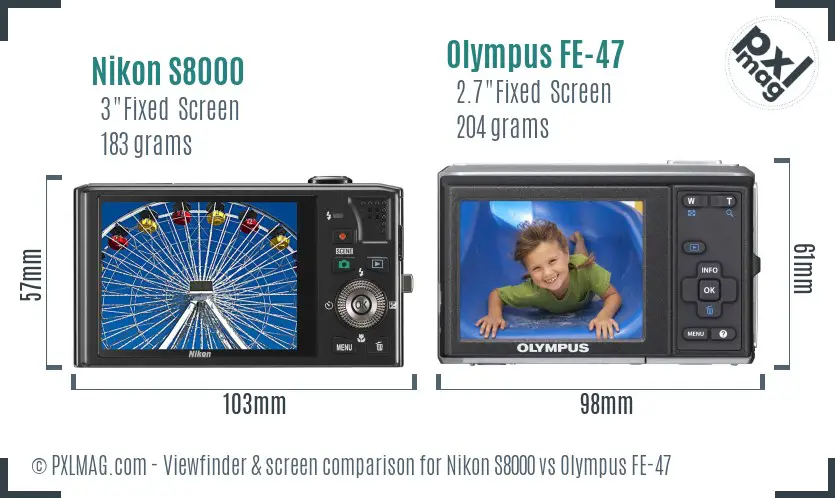 Nikon S8000 vs Olympus FE-47 Screen and Viewfinder comparison