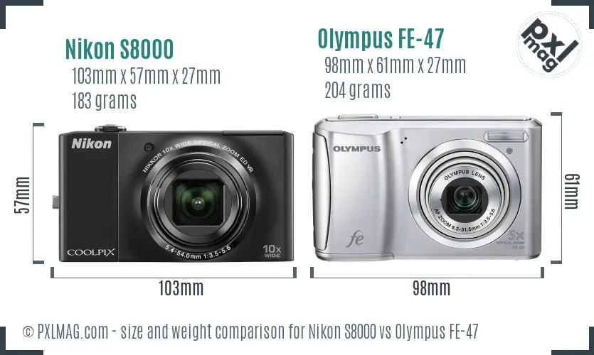 Nikon S8000 vs Olympus FE-47 size comparison