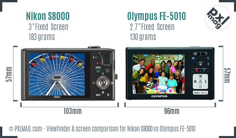Nikon S8000 vs Olympus FE-5010 Screen and Viewfinder comparison