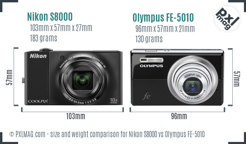 Nikon S8000 vs Olympus FE-5010 size comparison