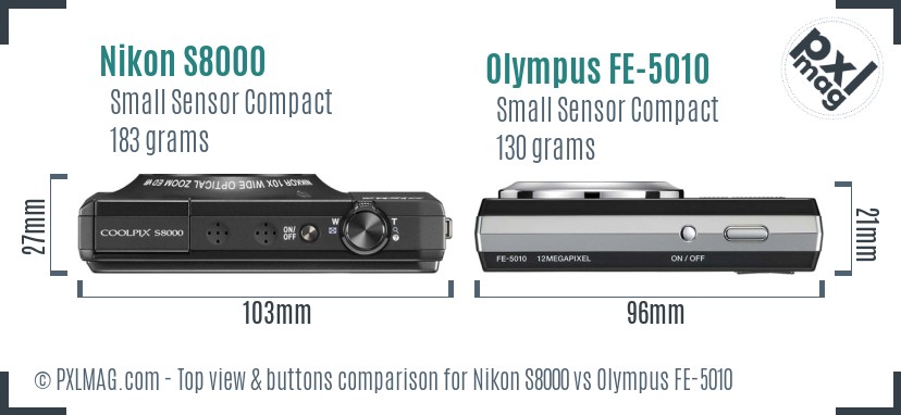 Nikon S8000 vs Olympus FE-5010 top view buttons comparison