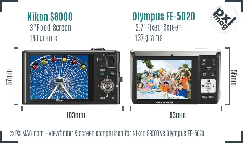 Nikon S8000 vs Olympus FE-5020 Screen and Viewfinder comparison