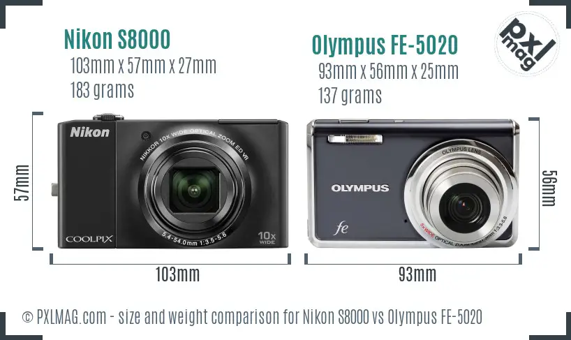 Nikon S8000 vs Olympus FE-5020 size comparison