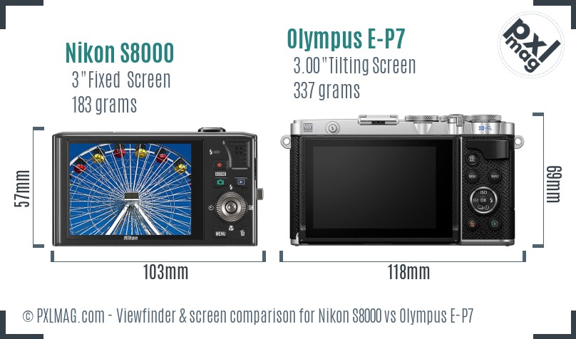 Nikon S8000 vs Olympus E-P7 Screen and Viewfinder comparison