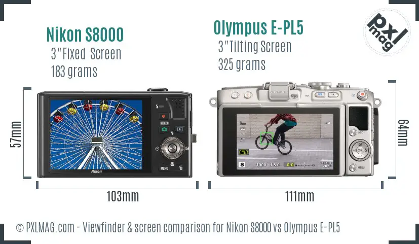 Nikon S8000 vs Olympus E-PL5 Screen and Viewfinder comparison