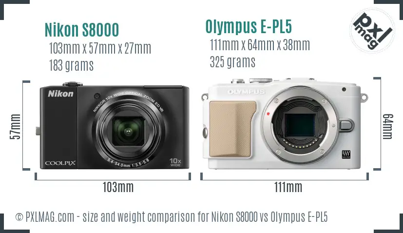 Nikon S8000 vs Olympus E-PL5 size comparison