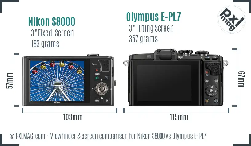 Nikon S8000 vs Olympus E-PL7 Screen and Viewfinder comparison