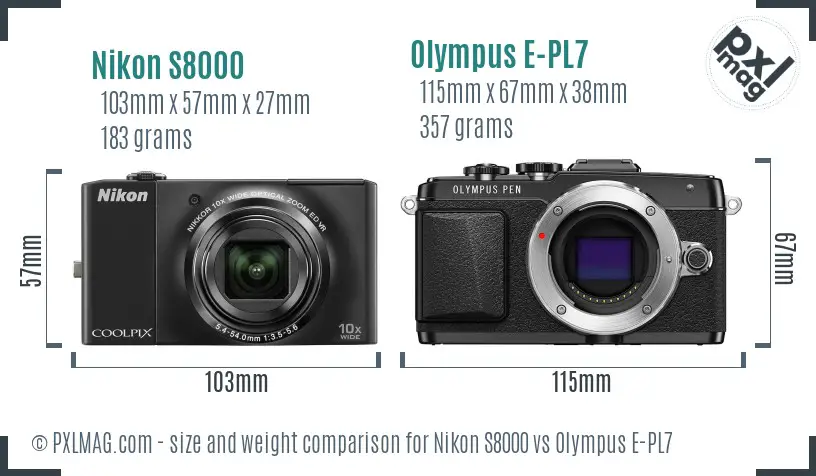 Nikon S8000 vs Olympus E-PL7 size comparison