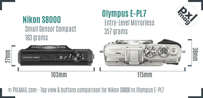 Nikon S8000 vs Olympus E-PL7 top view buttons comparison