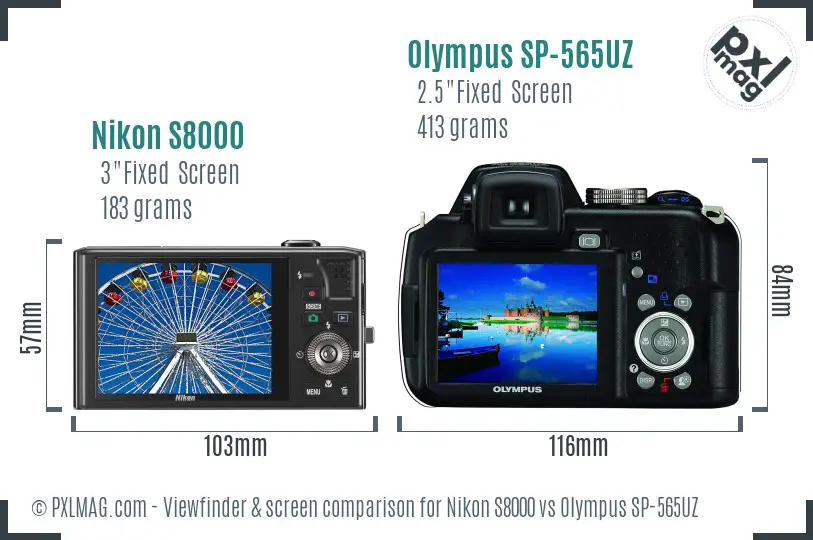 Nikon S8000 vs Olympus SP-565UZ Screen and Viewfinder comparison