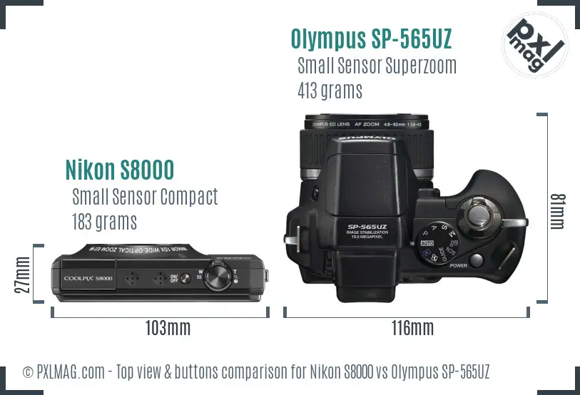 Nikon S8000 vs Olympus SP-565UZ top view buttons comparison