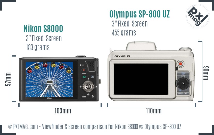 Nikon S8000 vs Olympus SP-800 UZ Screen and Viewfinder comparison