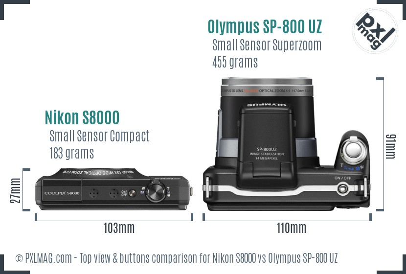 Nikon S8000 vs Olympus SP-800 UZ top view buttons comparison