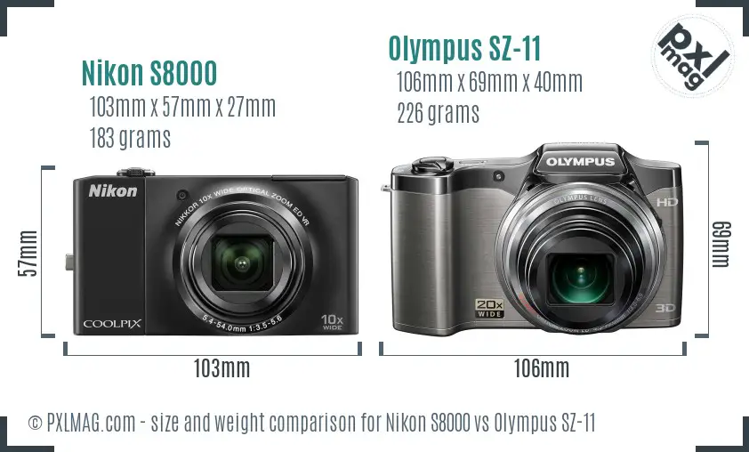 Nikon S8000 vs Olympus SZ-11 size comparison
