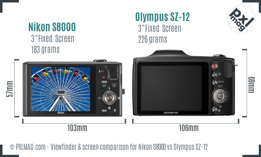 Nikon S8000 vs Olympus SZ-12 Screen and Viewfinder comparison